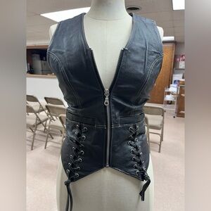 Black Leather Lace-Up Corset style Vest, Harley Davidson